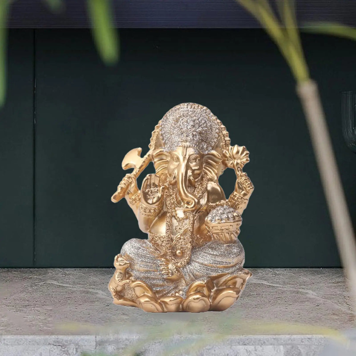 Gold Ganesha Resin Statue – Hindu Elephant God Figurine Decor