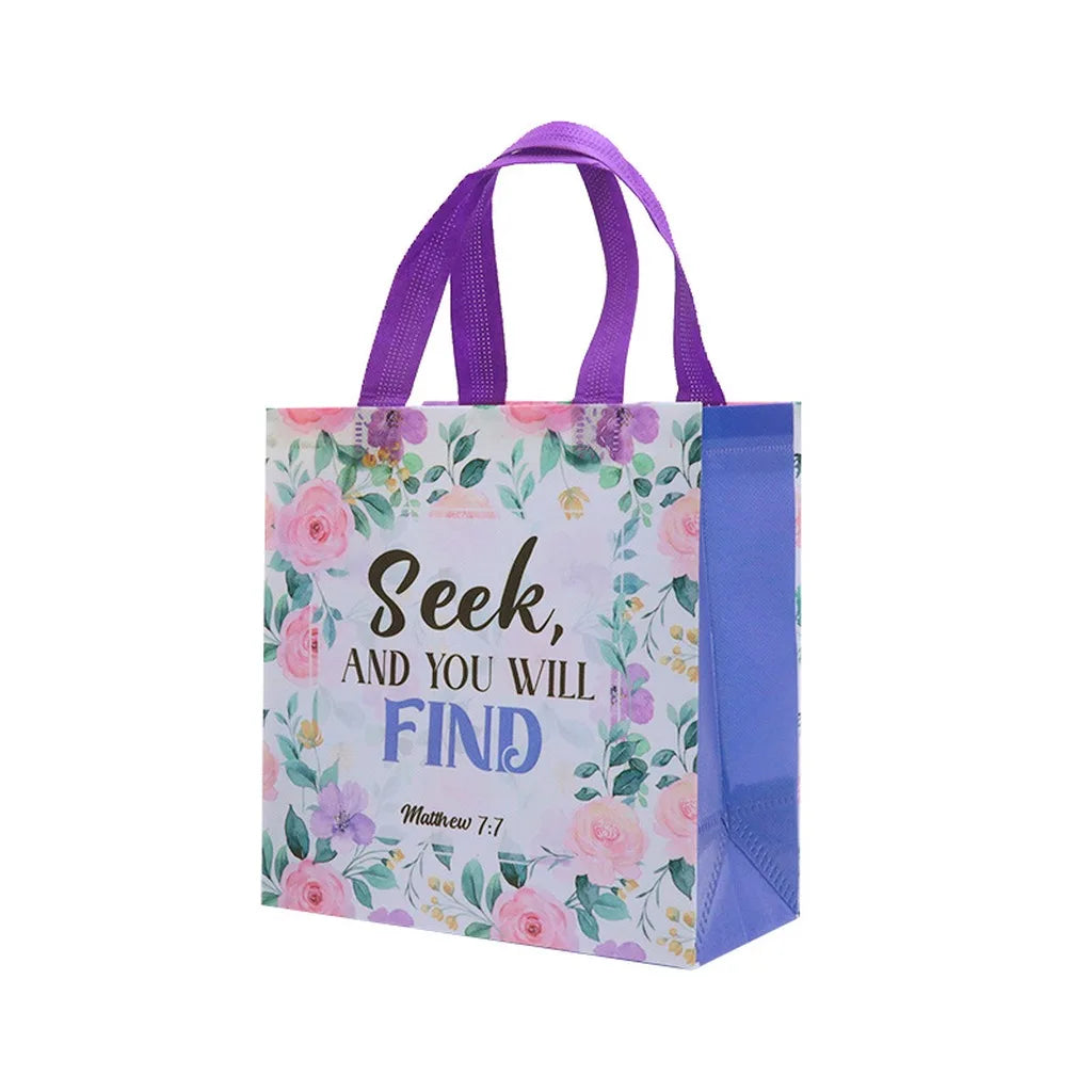 Bible Verse Floral Non-Woven Gift Tote Bag | Holiday Christmas