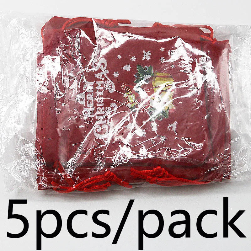 Christmas Velvet Drawstring Gift Bags 5-Pack | 10×12cm Pouches