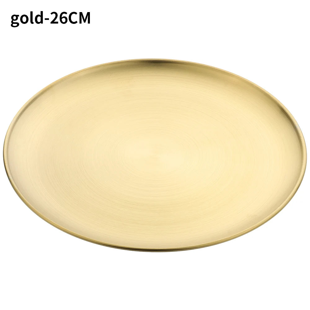 Stainless Steel Round Shallow Tray | Gold & Silver | 5 Sizes