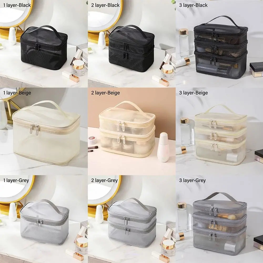 Transparent Mesh Travel Cosmetic Bag | 1/2/3 Layer Makeup Case