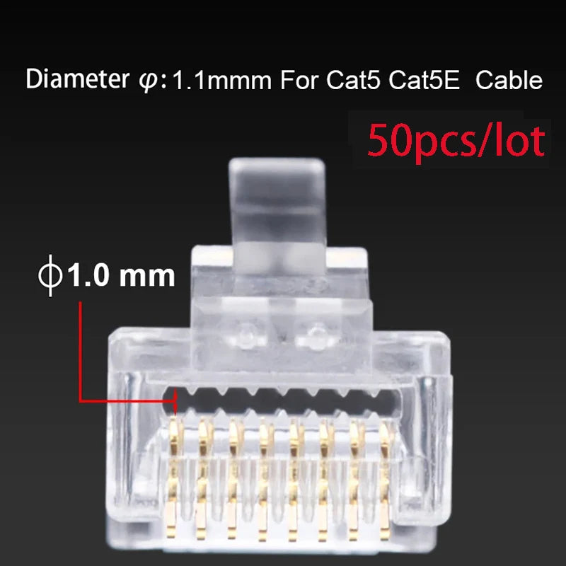 OULLX RJ45 Cat6/Cat6A Gold-Plated Pass-Through Connectors 20/50/100pk