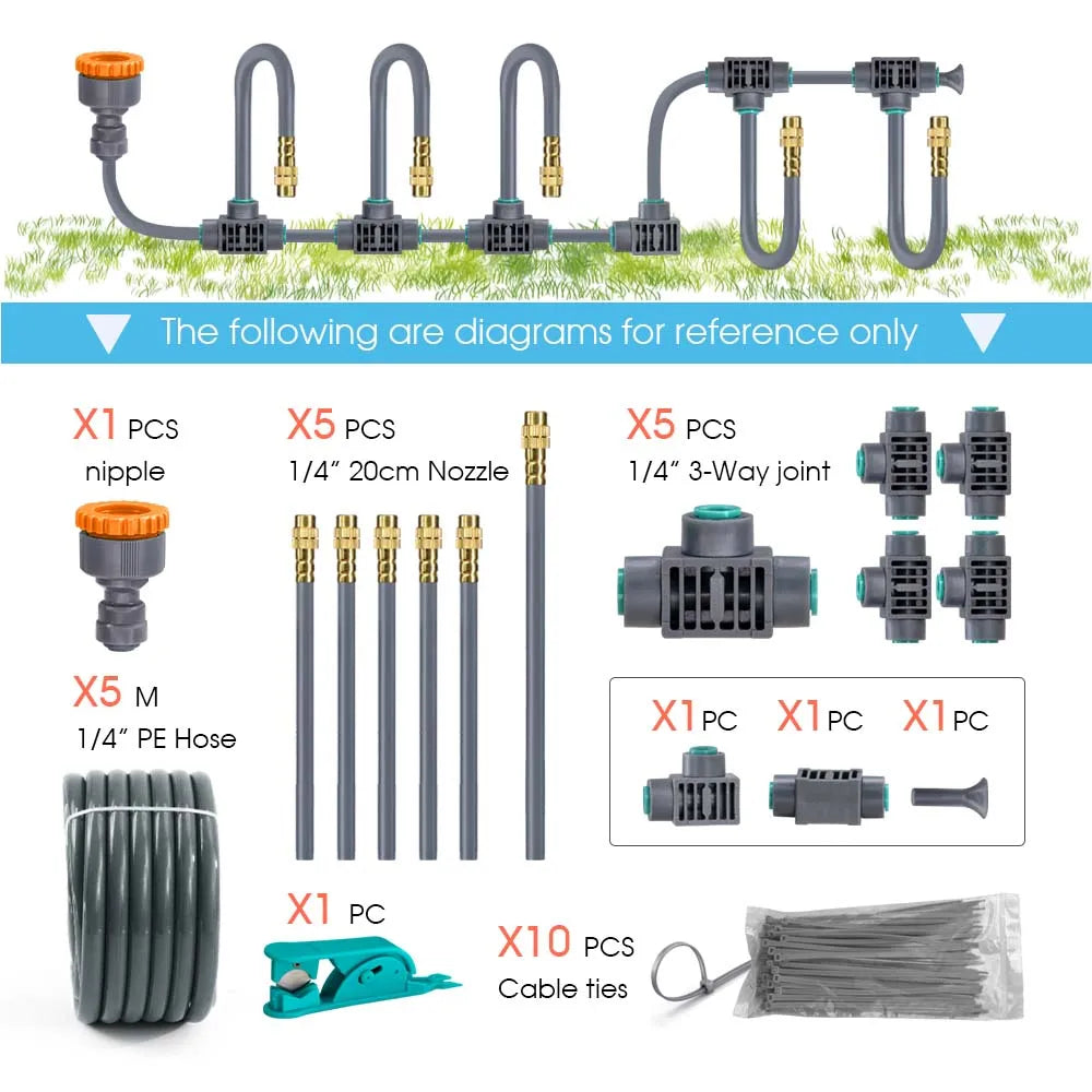 1/4" 360° Rotary Brass Nozzle Drip Irrigation Kit – Auto Misting