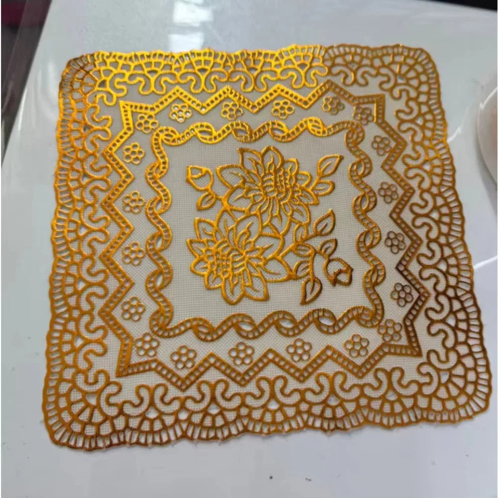Gold Round Lace PVC Coaster Mat – Wedding & Party Table Décor