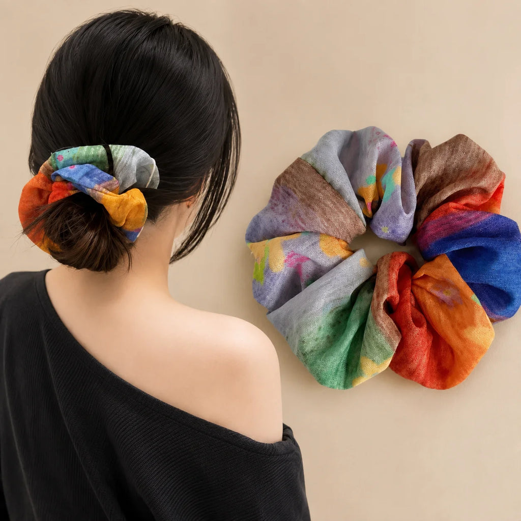 Bohemian Handmade Scrunchie Headband – Green Blue Yellow