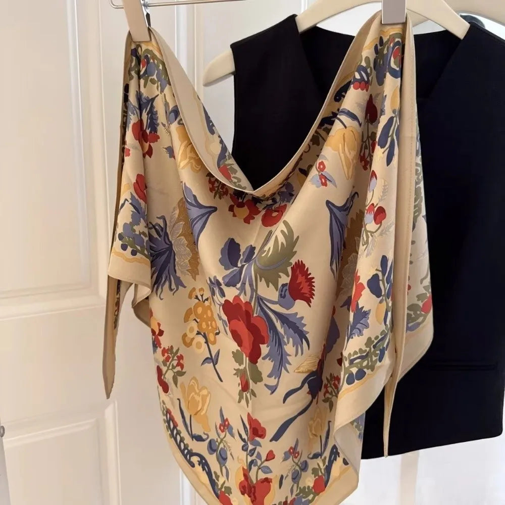 Floral Triangle Silk Satin Scarf – Women's Necktie & Waist Belt
