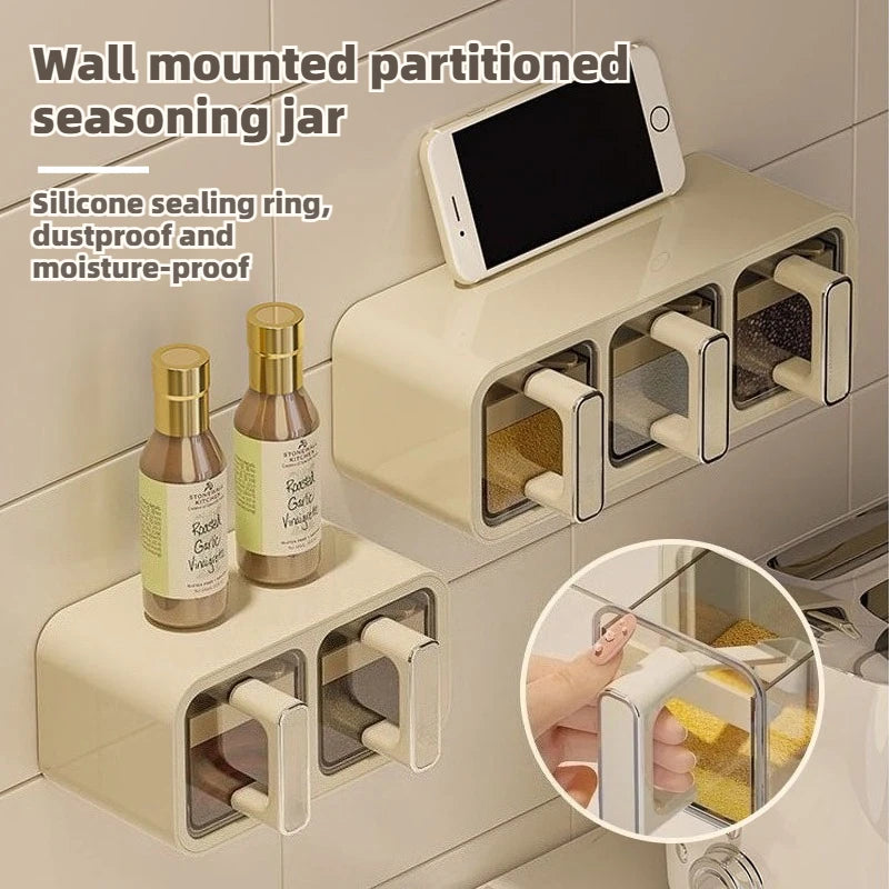 Wall Mounted Airtight Spice Jar Storage Rack | Kitchen Set