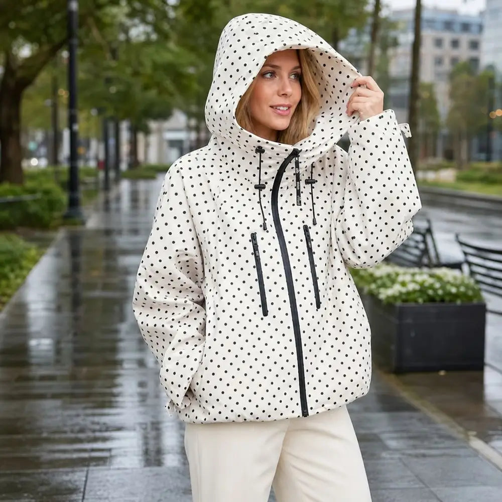 Women's Polka Dot Hooded Windbreaker Jacket | Lightweight