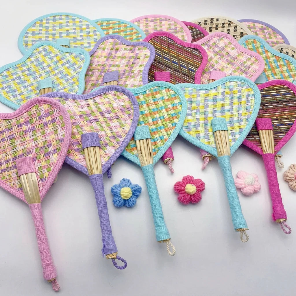 Handmade Woven Straw Handheld Fan – Colorful Summer Fan