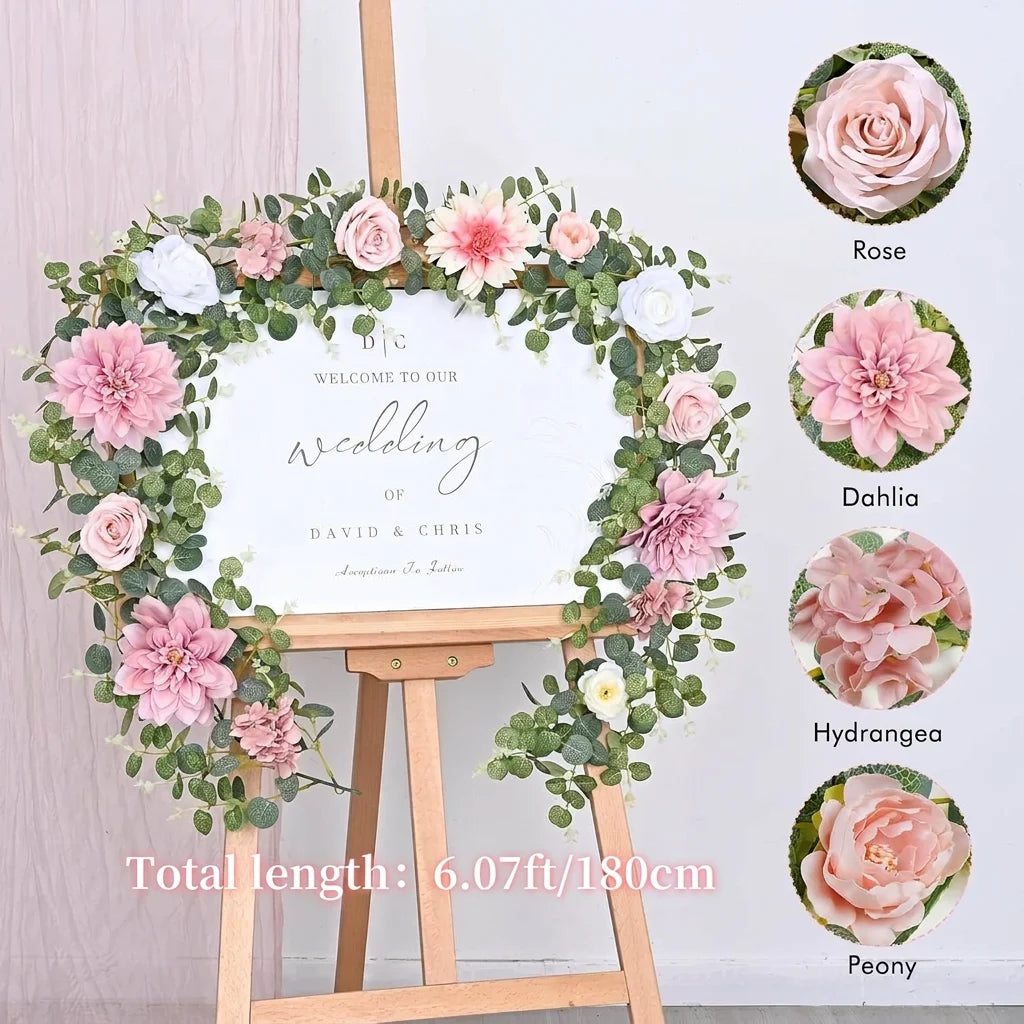Artificial Mixed Flower Garland 185cm | Rose Peony Vine Decor