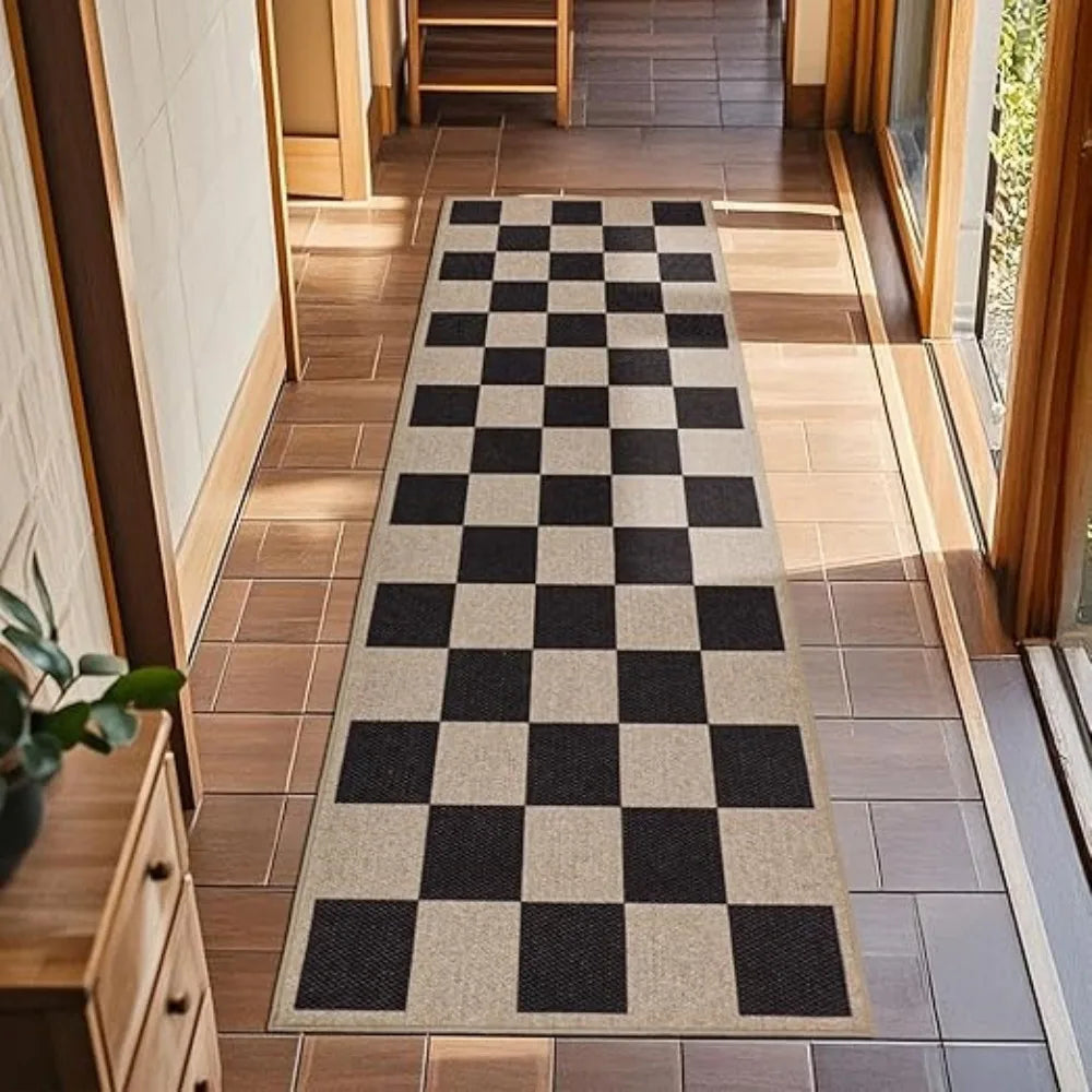 Vintage Checkered Anti-Slip Kitchen Rug | Hallway Corridor Mat