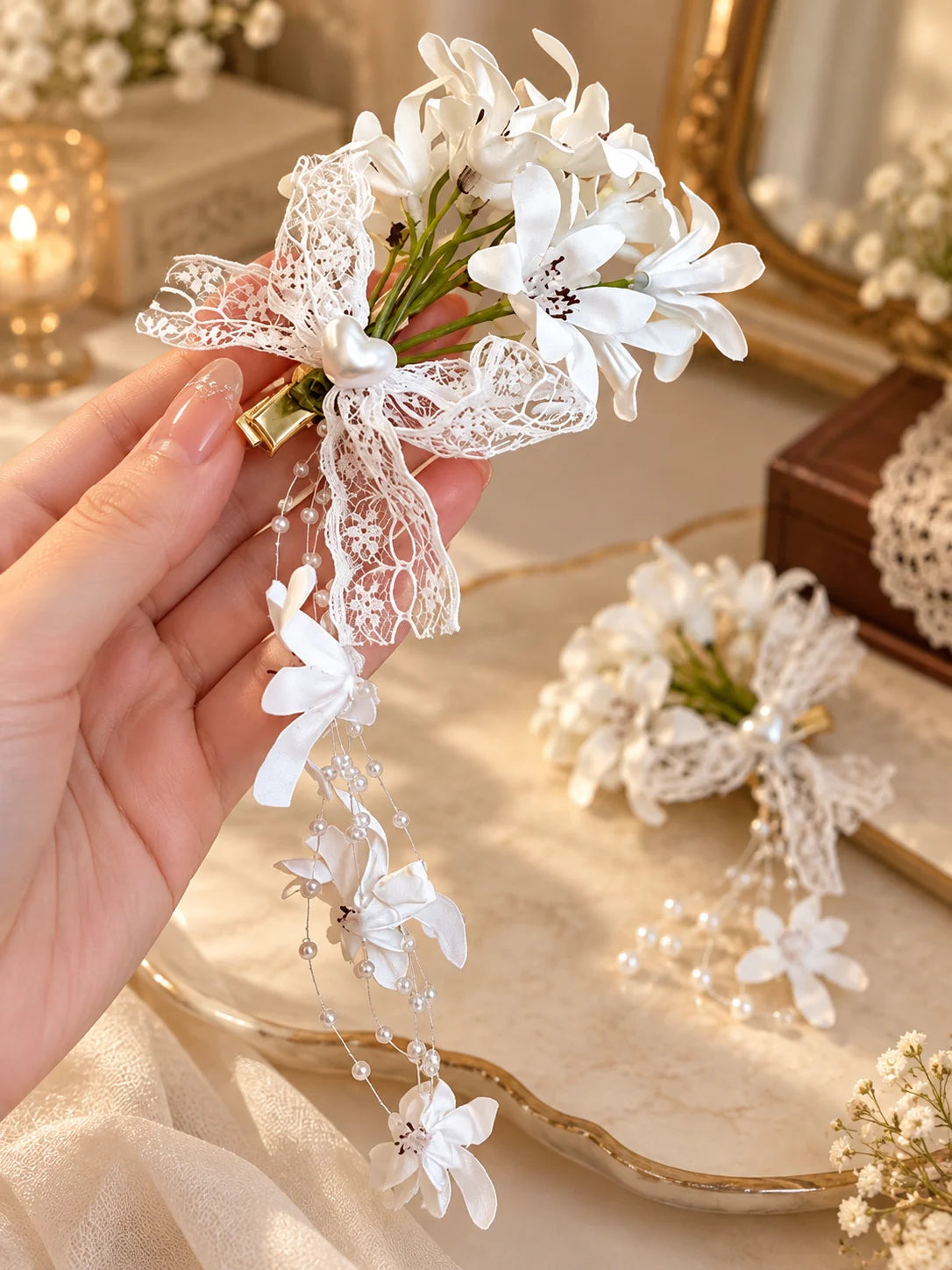 Lace Bow Flower Tassel Hair Clip – Floral Duckbill Hairpin