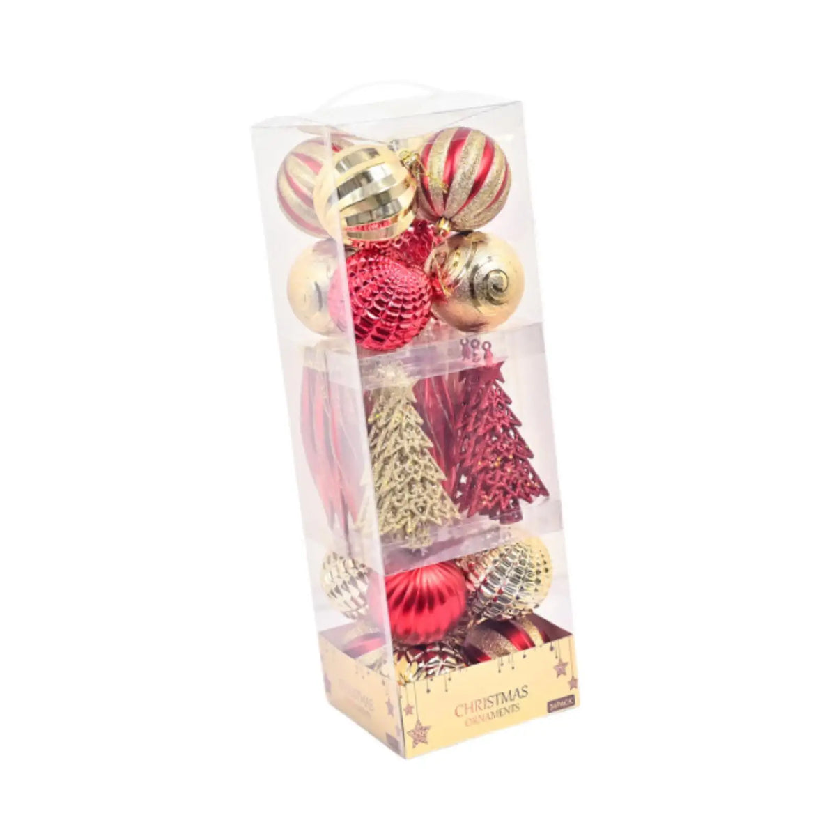 34pcs Glittering Christmas Ball Ornaments – Plastic Baubles Set