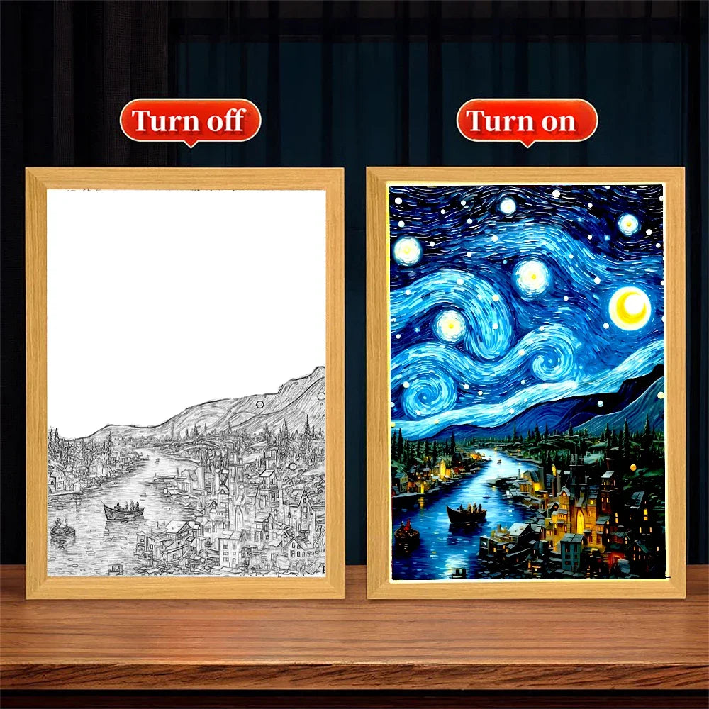 Van Gogh Starry Sky LED Light Painting – Wall Art Night Lamp