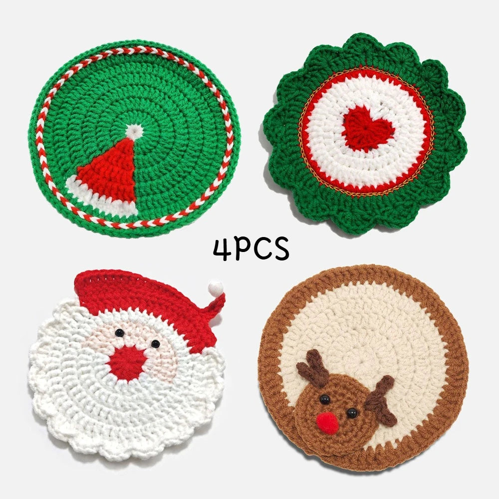 Handmade Crochet Santa Coasters Set of 4 – Christmas Decor