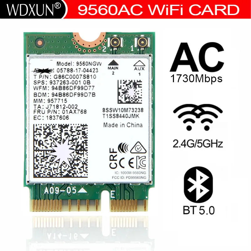 WDXUN AC 9560 Dual-Band Wi-Fi Bluetooth 5.0 M.2 NGFF Card