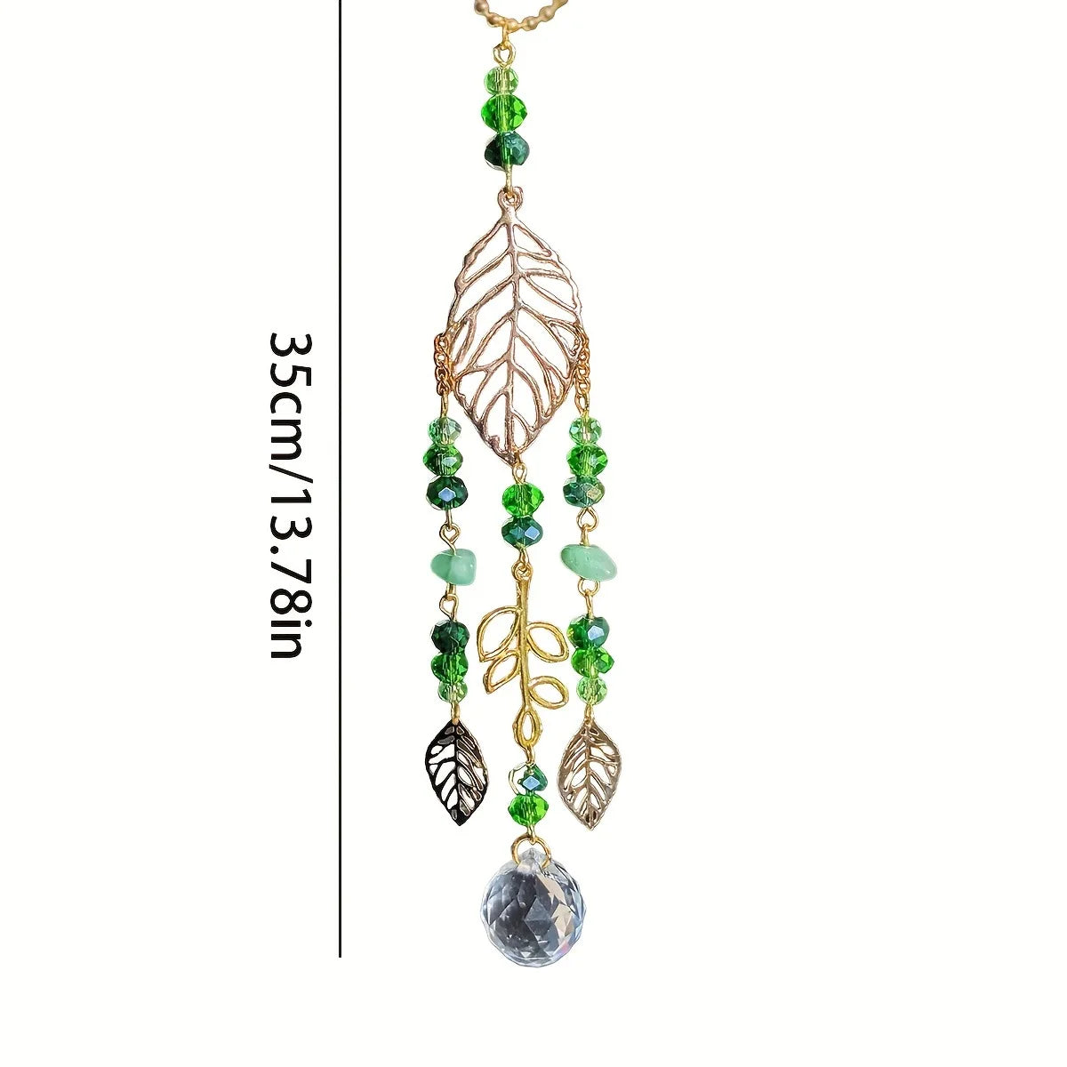 Green Crystal Suncatcher – Gold Leaf Rainbow Prism Window Decor