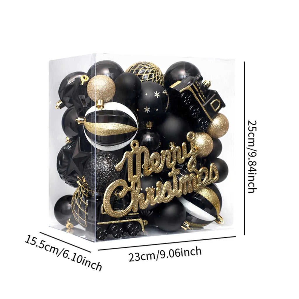 Black Gold Shatterproof Christmas Ball Ornaments – 65-Piece Set