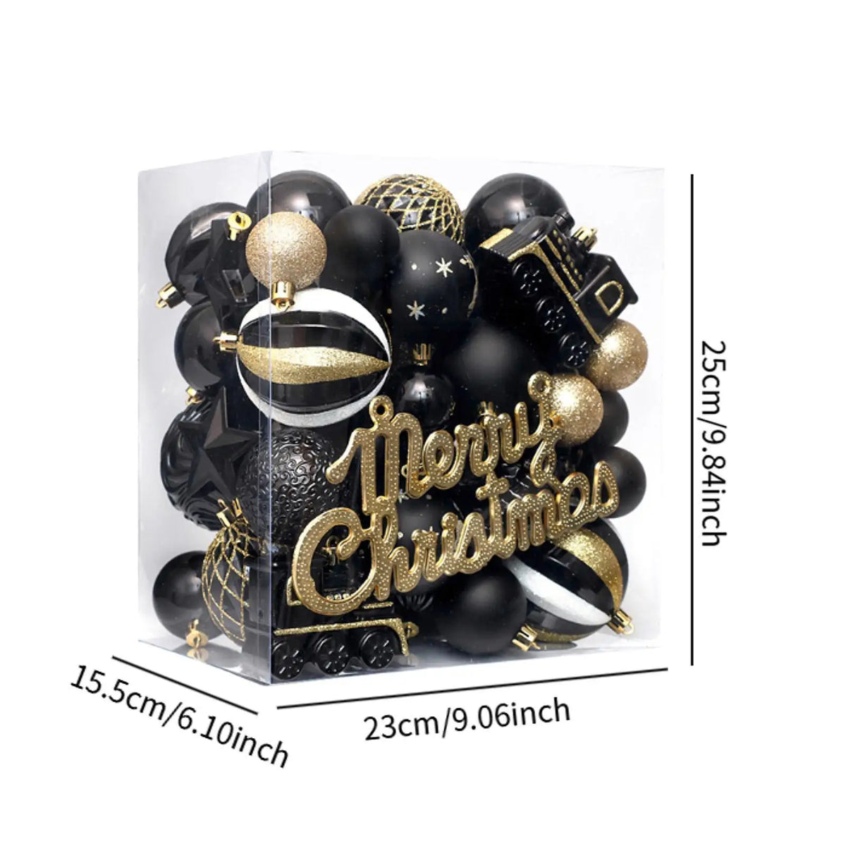 Black Gold Shatterproof Christmas Ball Ornaments – 65-Piece Set