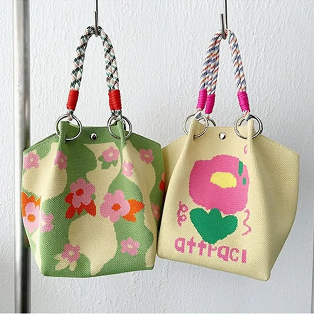 Handmade Knitted Bucket Bag – Woven Wrist Tote for Women