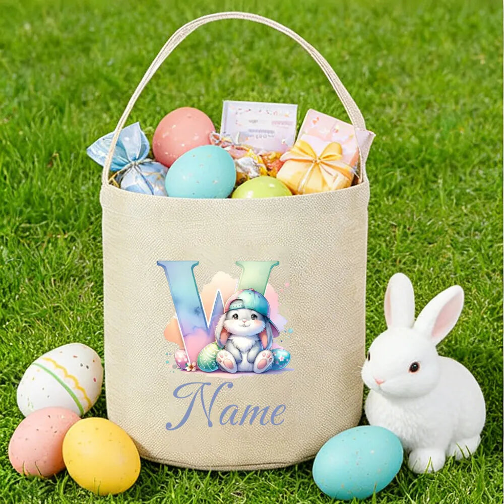 Personalized Bunny Easter Basket for Kids – Custom Name Bag
