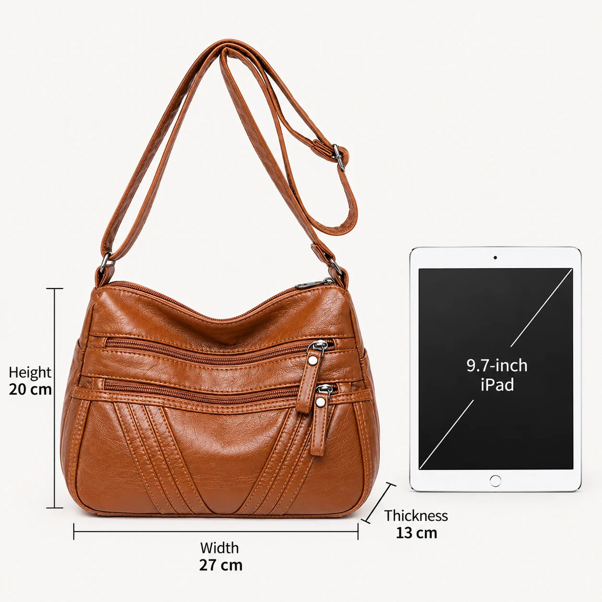Women's Washed PU Leather Large Crossbody Shoulder Bag