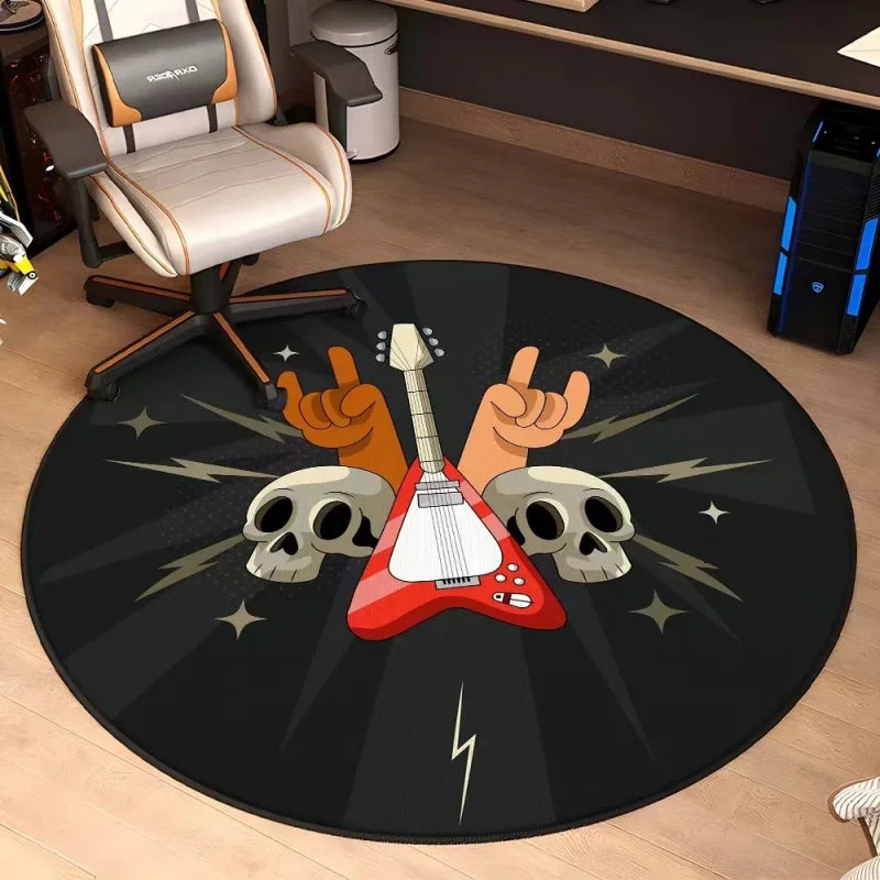 Round Music Rug – Vinyl Record & Microphone Design | 3 Sizes