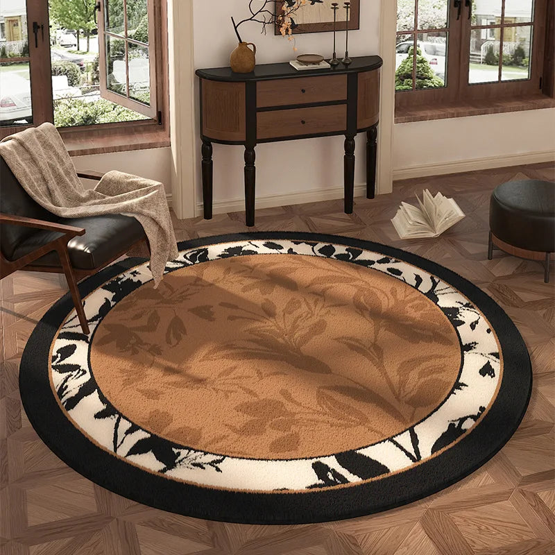 Round Olive Green Floral Area Rug – Vintage Botanical Carpet