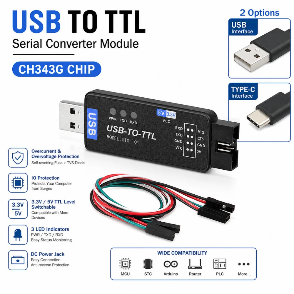 USB to TTL Serial Converter CH343G Module – USB/Type-C