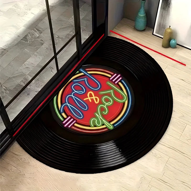 Vintage Vinyl Record Semi-Circular Doormat | Retro Music Rug