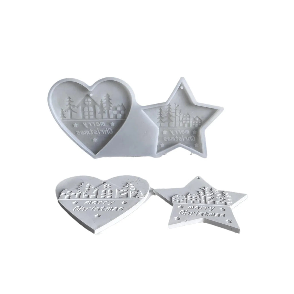 Christmas Silicone Mold – Heart Pentagram House Tree Pendant