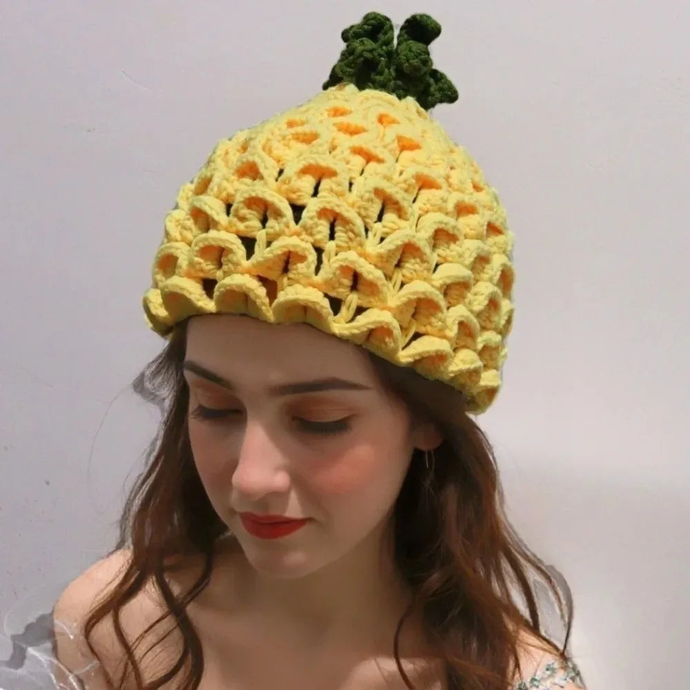 Novelty Pineapple Knit Beanie | Warm Stretchy Winter Hat