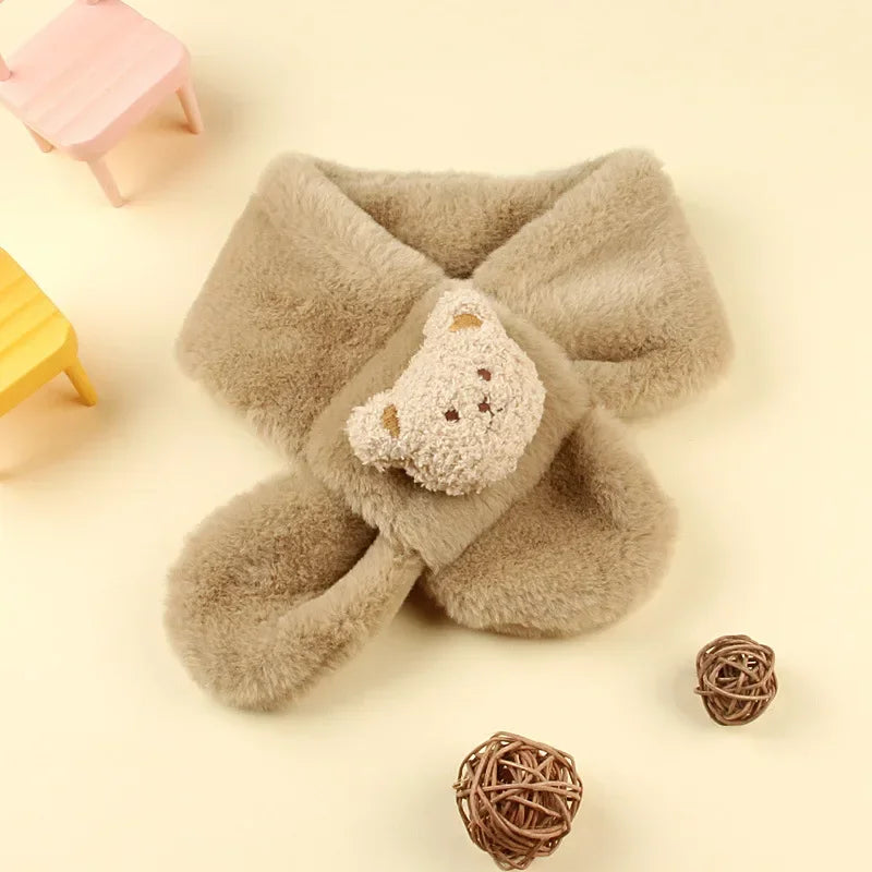 Kids Plush Cartoon Bear Scarf | Soft Faux Fur Baby Neckerchief
