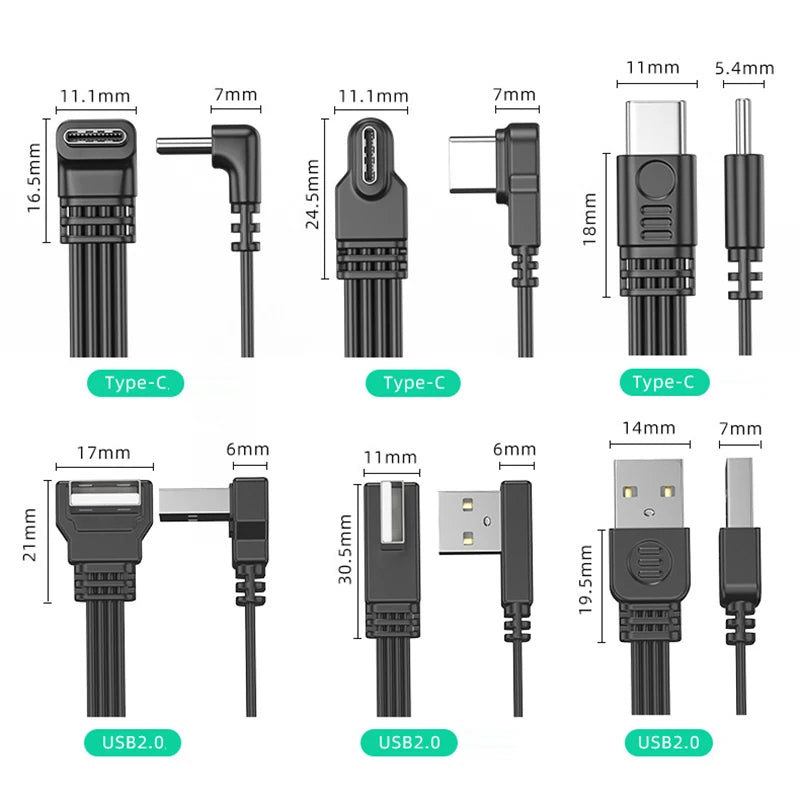USB 2.0 to USB-C Angled Flat Cable – 2A Charging & Data Sync