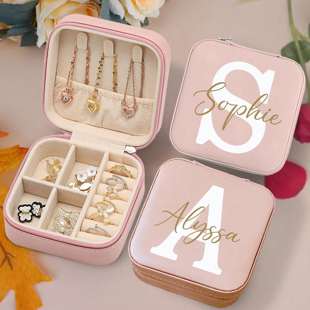 Personalized Faux Leather Jewelry Box – Custom Name & Initial
