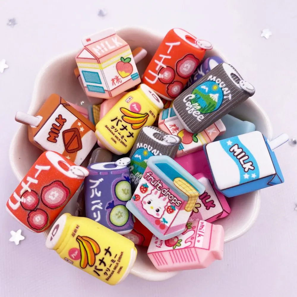 20PCS Kawaii Resin Fruit Drink Flatback 3D Figurines for DIY