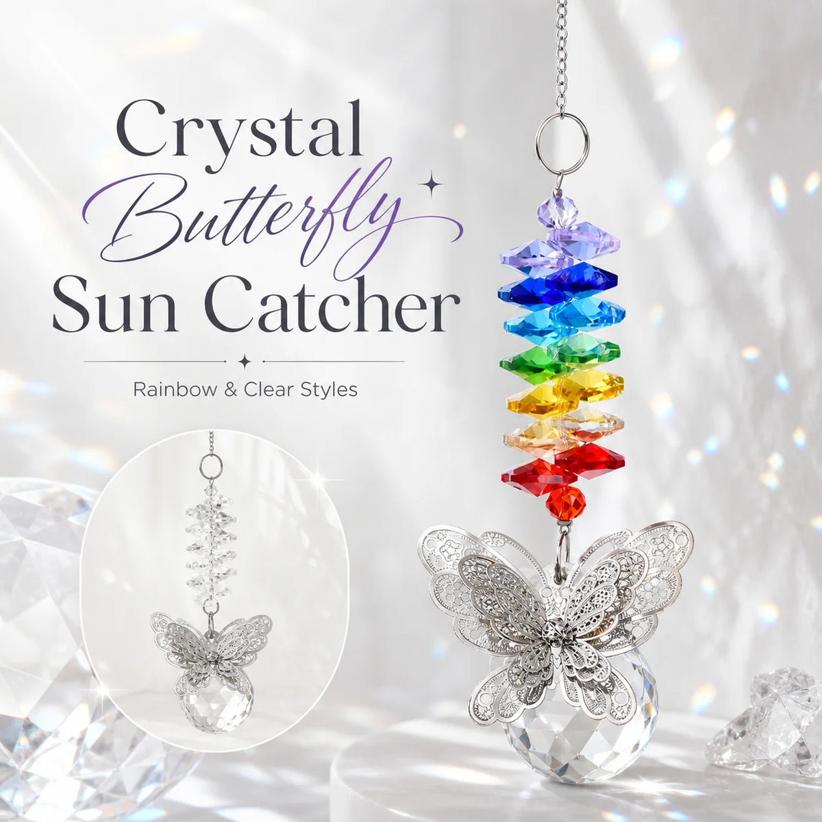 Crystal Butterfly Suncatcher – Rainbow Prism Window Pendant