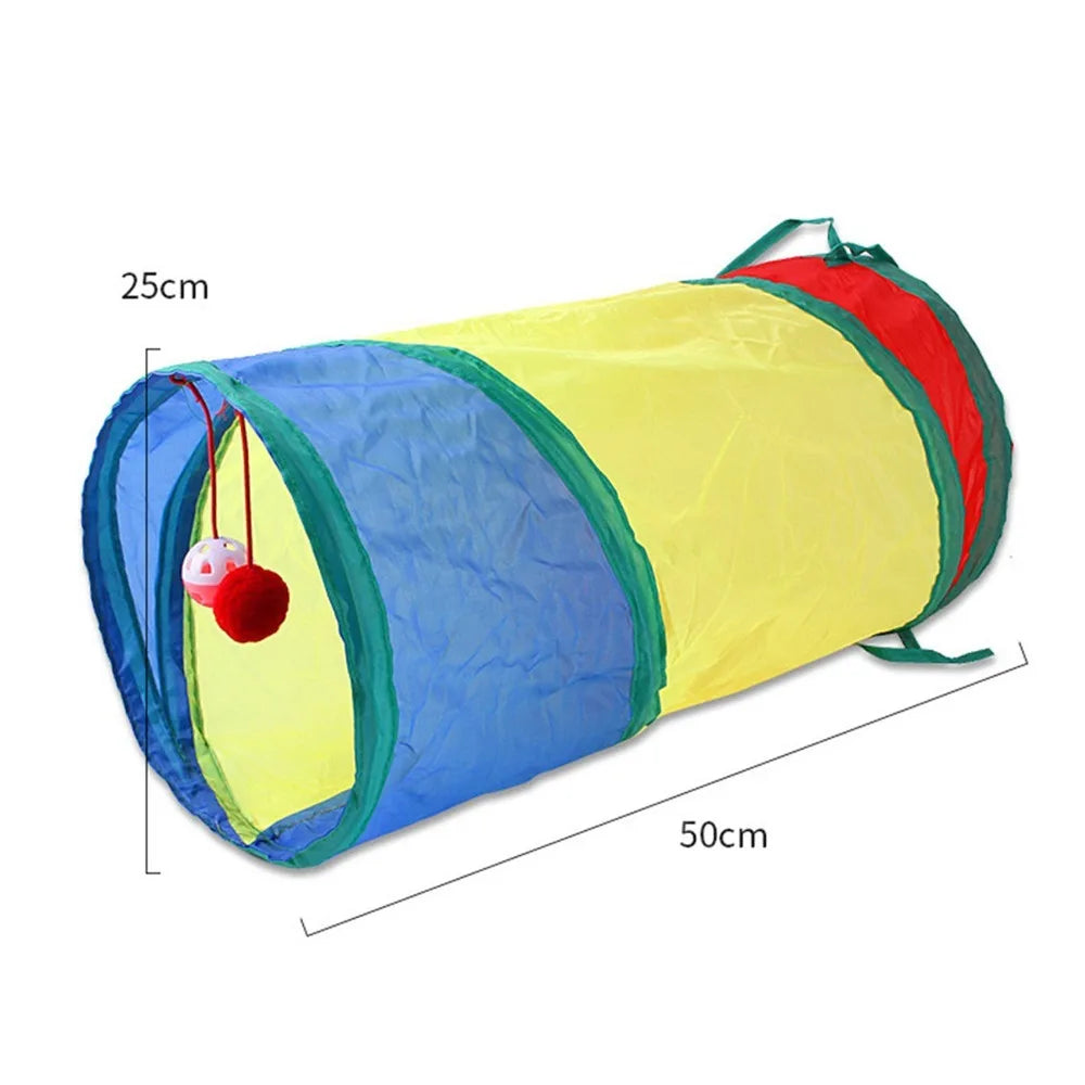 Collapsible Rainbow Cat Tunnel Toy with Hanging Ball
