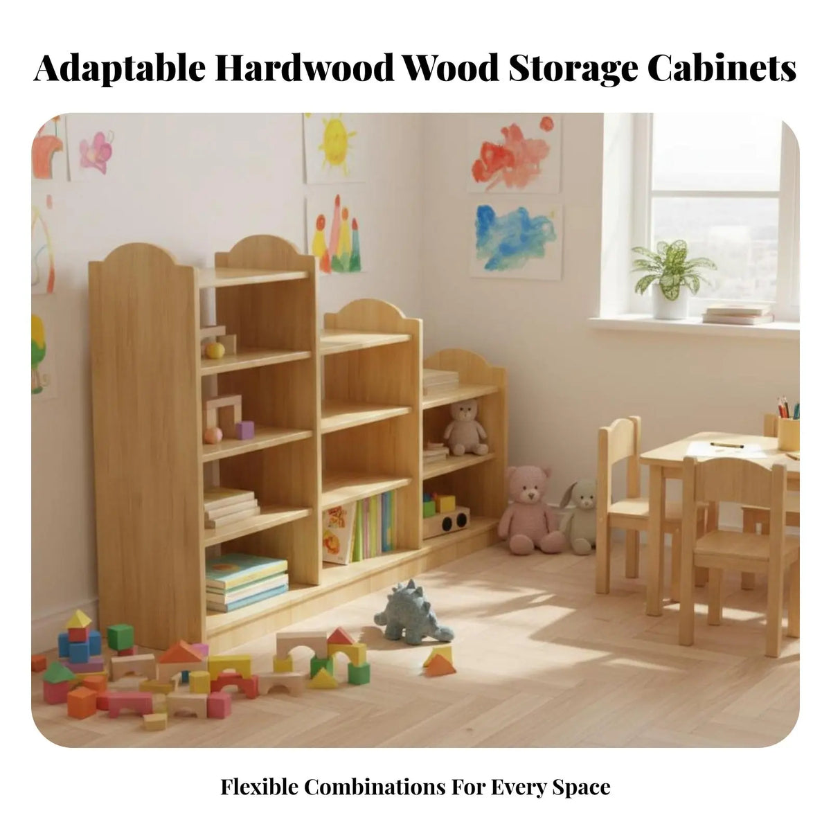 Wooden Multi-Compartment Kids Shelf | Playroom Organizer