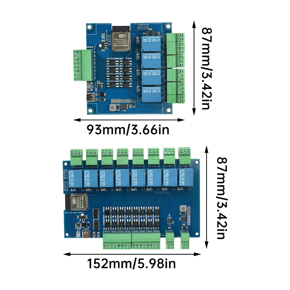 ESP32 Wi-Fi Bluetooth Relay Module 4/8-CH RS485 Modbus Type-C