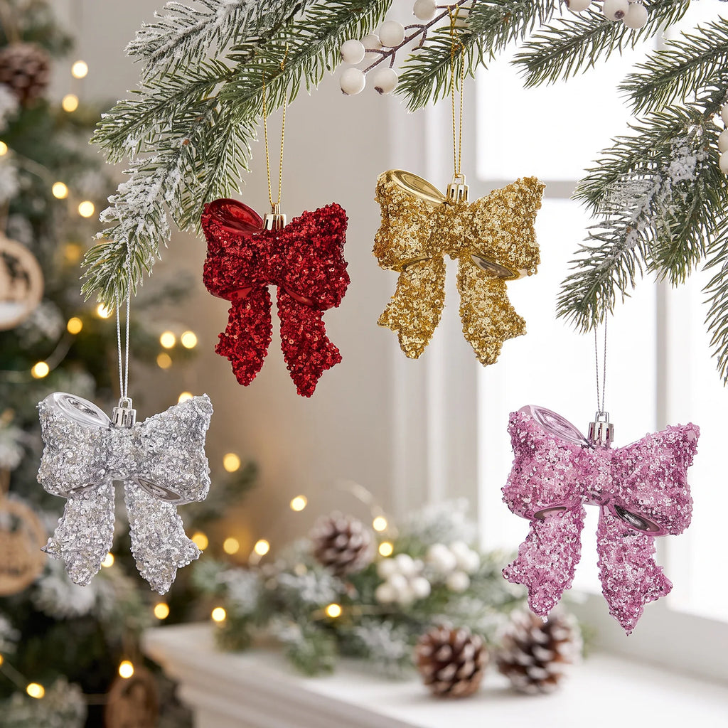 Christmas Bow Hanging Ornament – Classic Plastic Holiday Decor