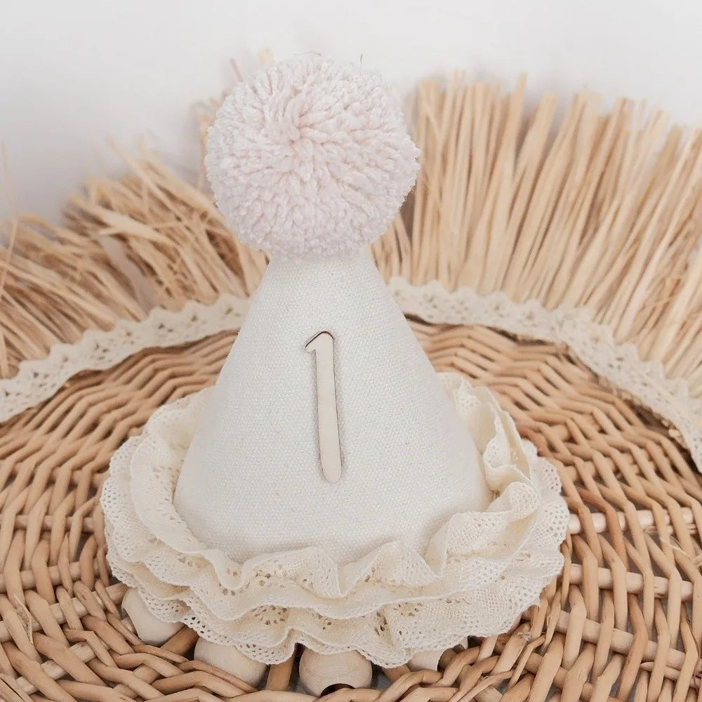 Handcrafted Pom Pom Lace Ruffle Princess Birthday Hat