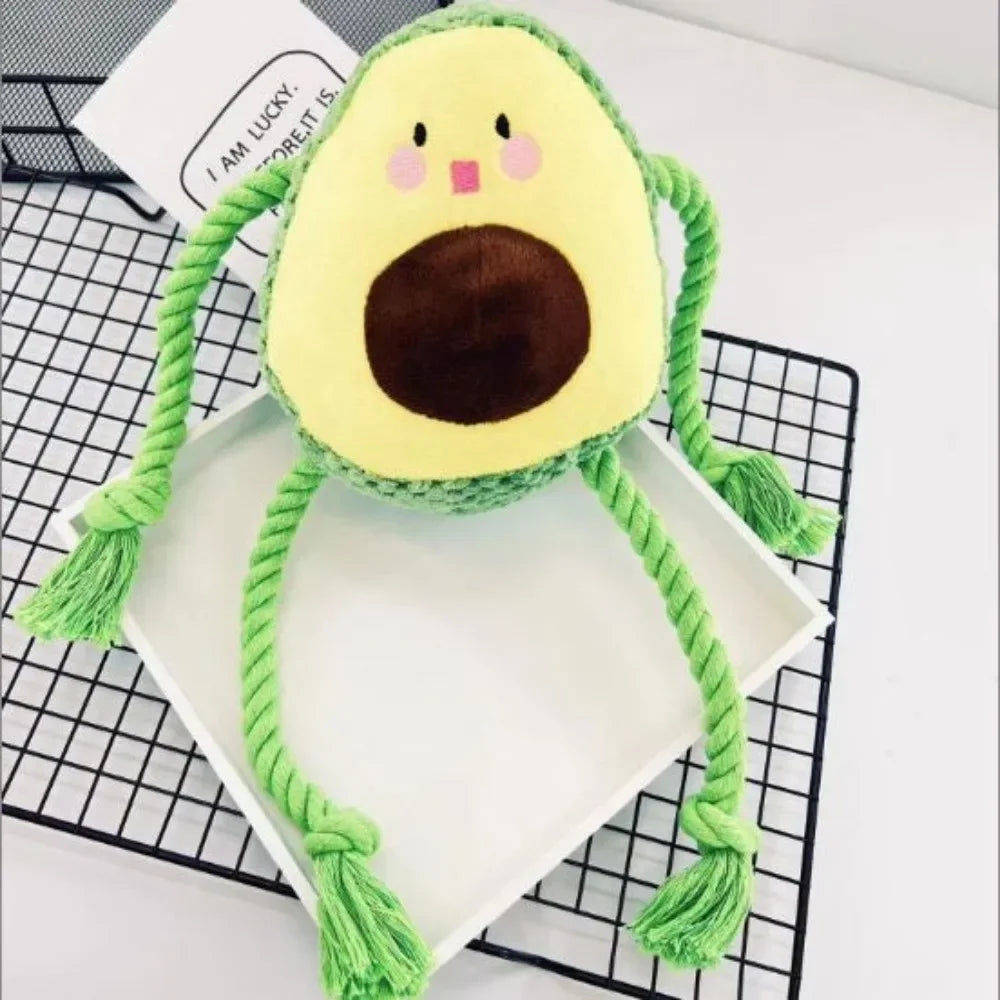 Chew-Resistant Squeaky Pet Toy – Avocado & Octopus Knot Doll