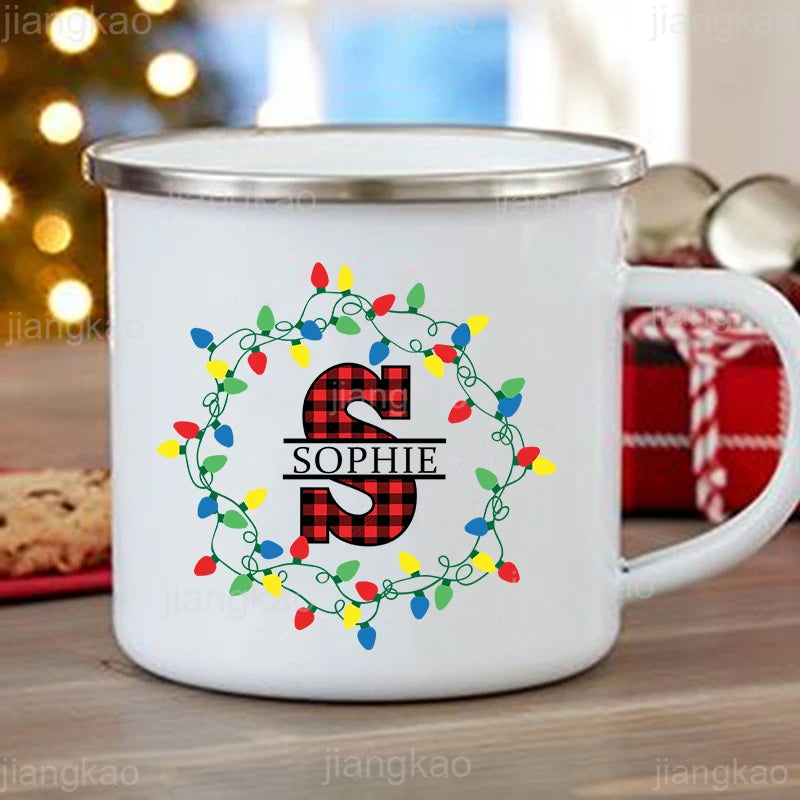 Personalized Christmas Enamel Mug – Custom Name Xmas Gift