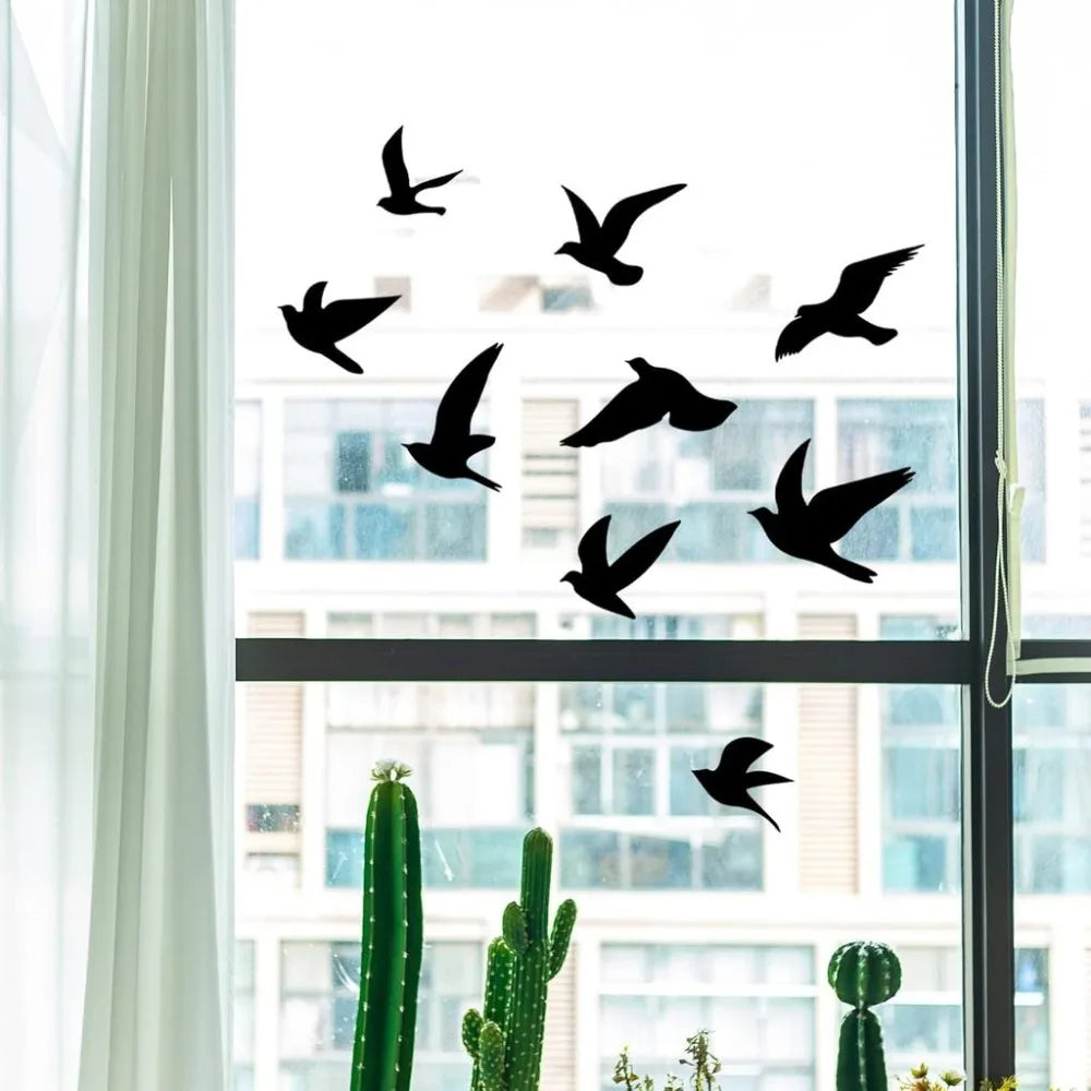 9-Piece Black Birds Wall Decals – Flying Bird Vinyl Stickers