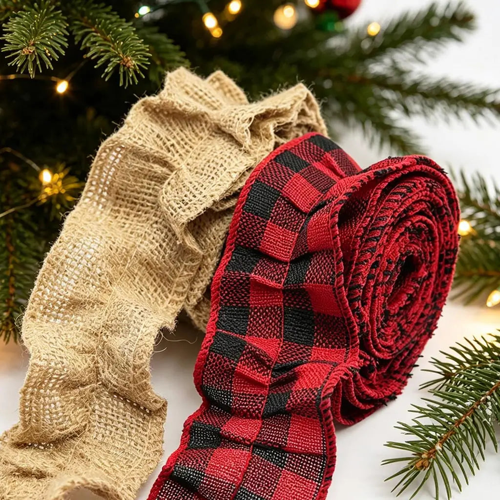 Christmas Plaid Linen Lace Ribbon 50mm 2M | Wreath & Gift Trim