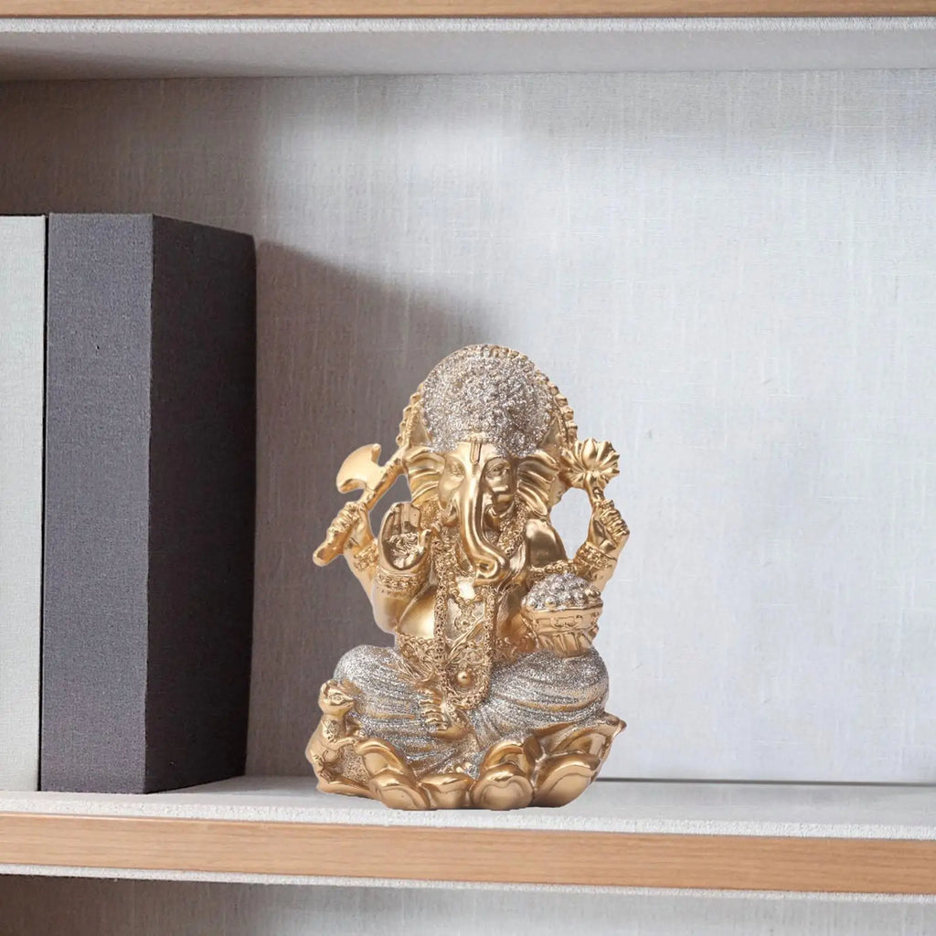Gold Ganesha Resin Statue – Hindu Elephant God Figurine Decor