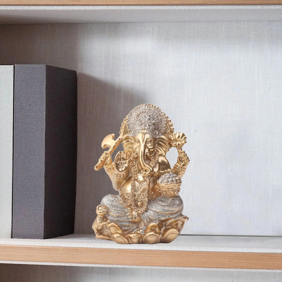 Gold Ganesha Resin Statue – Hindu Elephant God Figurine Decor