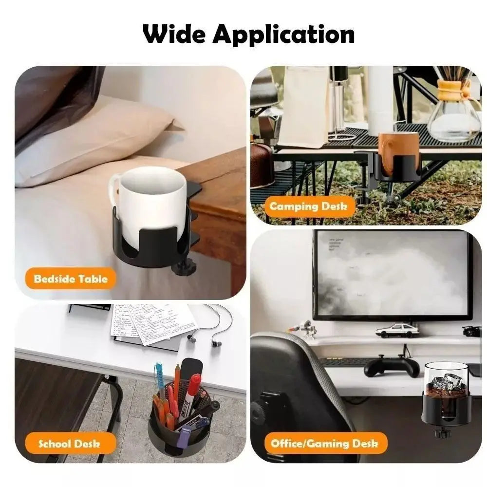 Punch-Free Desk Cup Holder Clamp – Adjustable Anti-Spill Mug Hold