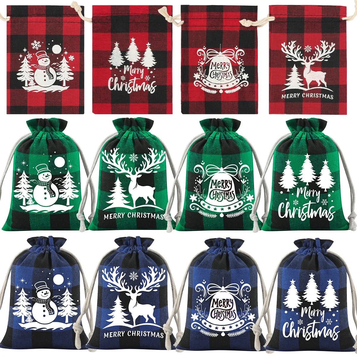 Christmas Plaid Drawstring Bag – Cotton Gift & Candy Bag